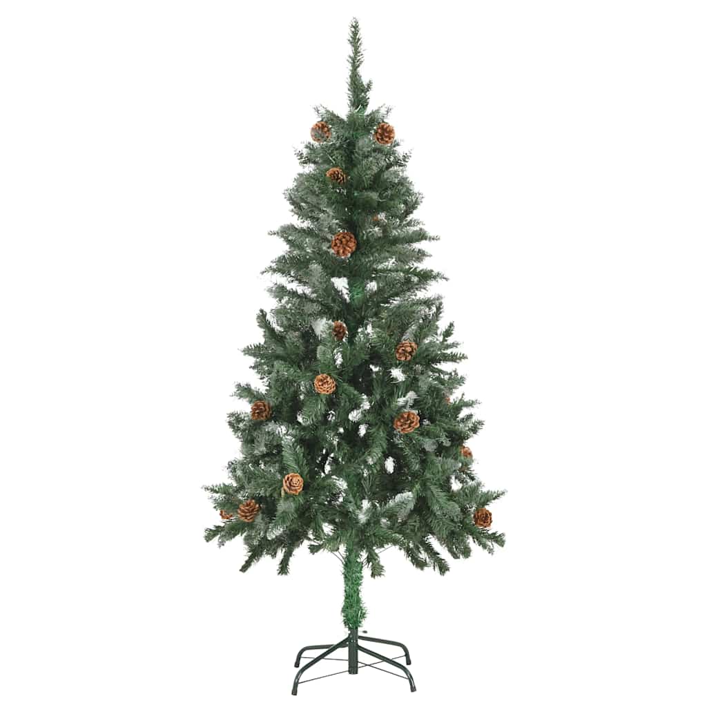 Vidaxl Artificial Pre-Lit Christmas Tree - 59.1&quot; Xmas Tree With Pine Cones, Led Lights, Glitter, Decorative Balls, Green/White