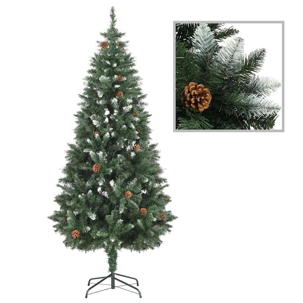 Vidaxl Artificial Pre-Lit Christmas Tree - 70.9&quot; Xmas Pine Tree With Led Lights, Pine Cones, Balls - Green/White