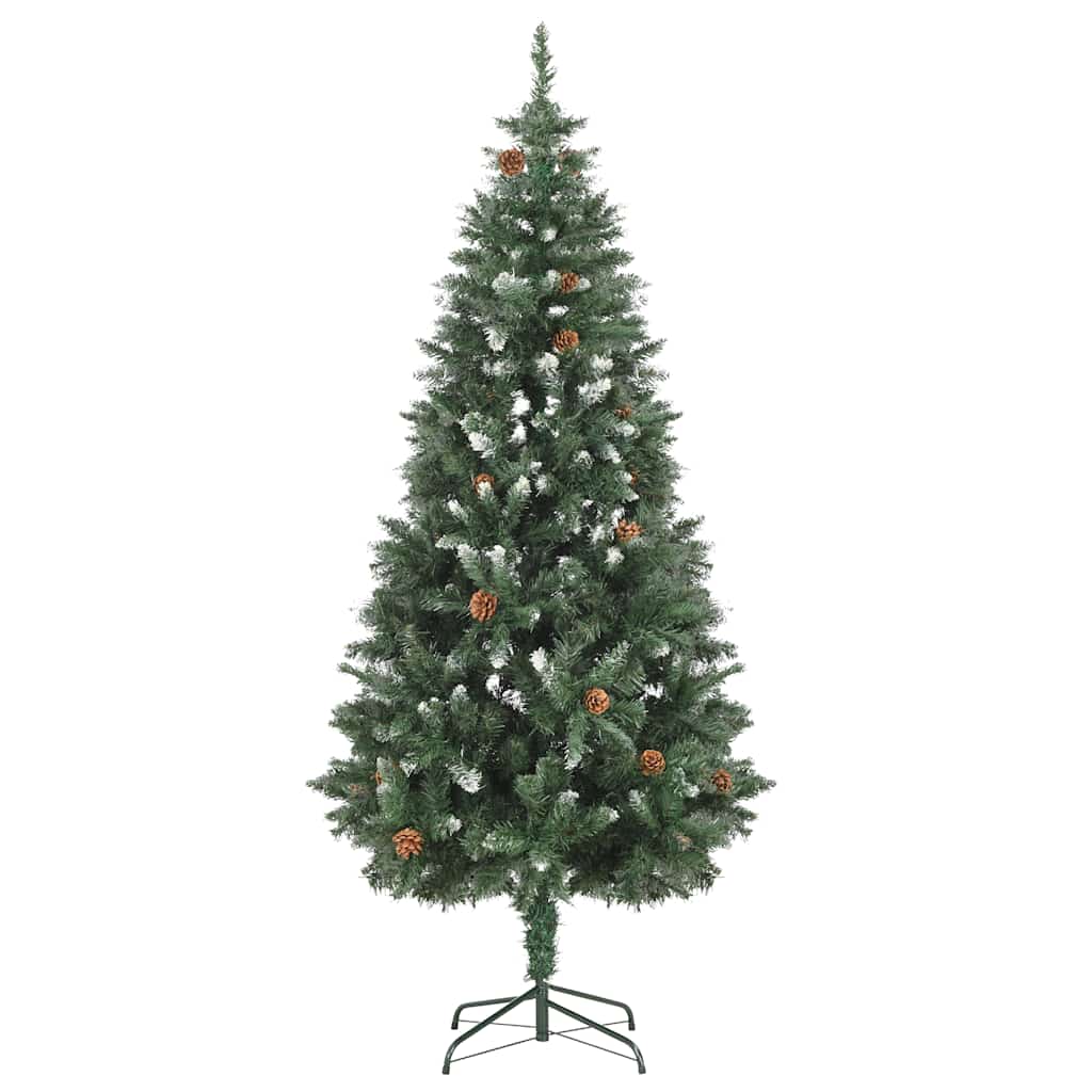Vidaxl Artificial Pre-Lit Christmas Tree - 70.9&quot; Xmas Pine Tree With Led Lights, Pine Cones, Balls - Green/White