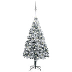 Vidaxl 94.5" Lifelike Pvc Artificial Christmas Tree - Extra Thick Branches With Snow Flocking - Includes Led Lights And Decorative Ball Set - Green, White, Grey