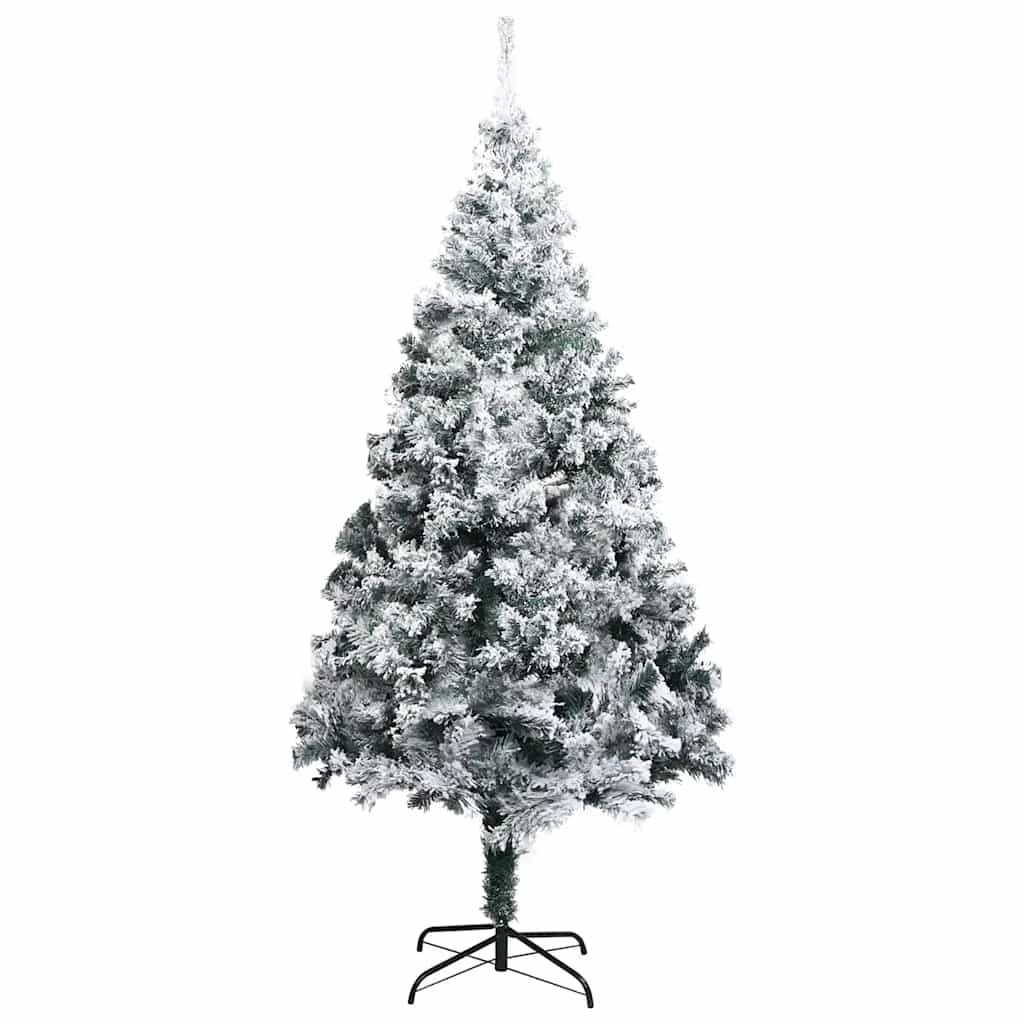 Vidaxl 94.5" Lifelike Pvc Artificial Christmas Tree - Extra Thick Branches With Snow Flocking - Includes Led Lights And Decorative Ball Set - Green, White, Grey