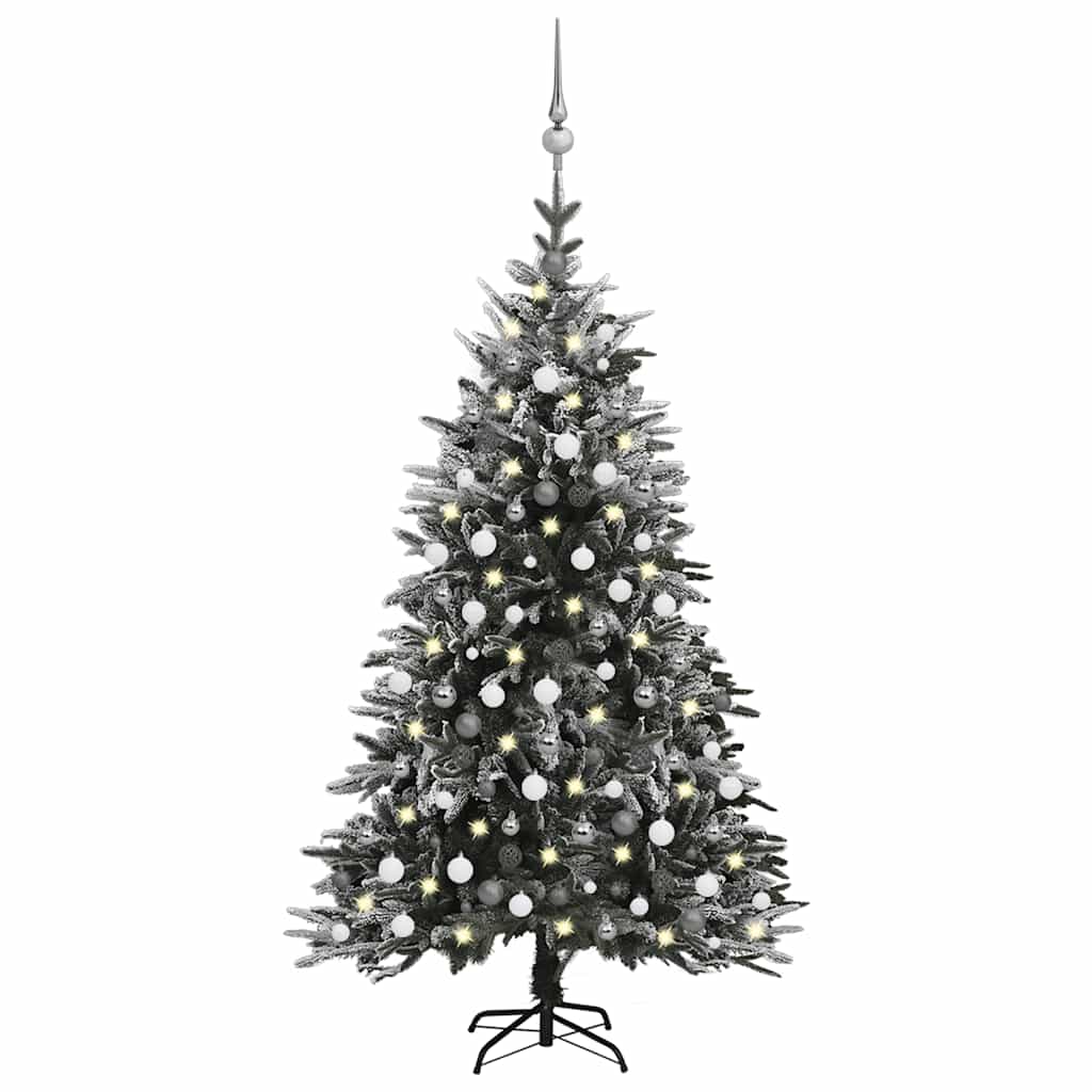 Vidaxl Led Artificial Christmas Tree - Flocked Snow, Green, 82.7&quot; - Includes Balls & Steel Stand