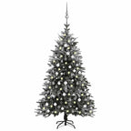 Vidaxl Led Artificial Christmas Tree - Flocked Snow, Green, 82.7" - Includes Balls & Steel Stand