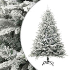 Vidaxl Led Artificial Christmas Tree - Flocked Snow, Green, 82.7" - Includes Balls & Steel Stand