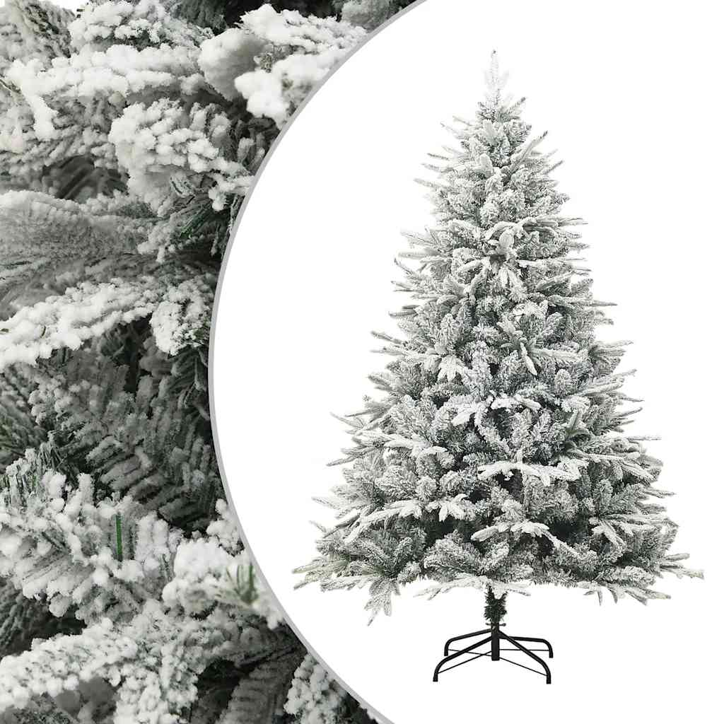 Vidaxl Led Artificial Christmas Tree - Flocked Snow, Green, 82.7" - Includes Balls & Steel Stand