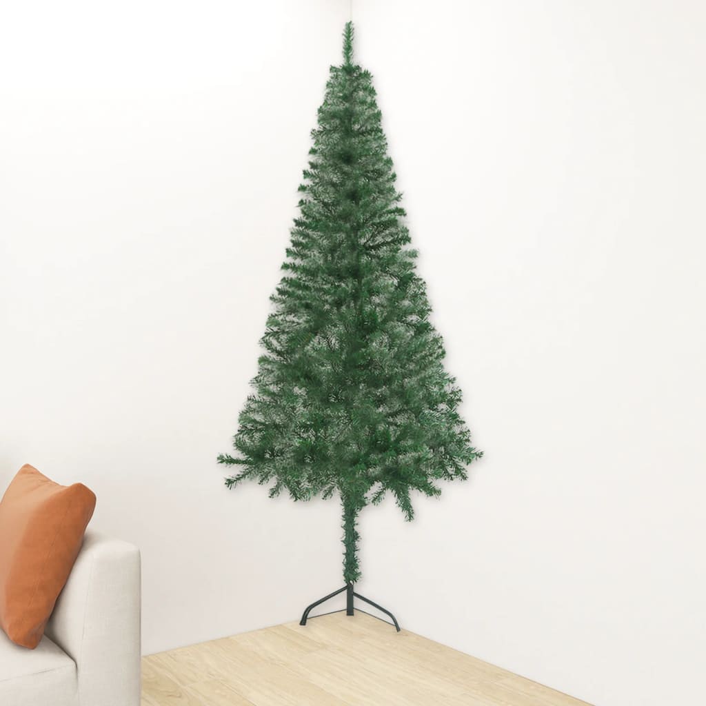 Vidaxl Corner Artificial Pre-Lit Christmas Tree - Green Pvc Xmas Decoration, Space-Saving Design, Energy-Efficient Led, 59.1&quot; Height, Adjustable Branches, Steel Stand Included