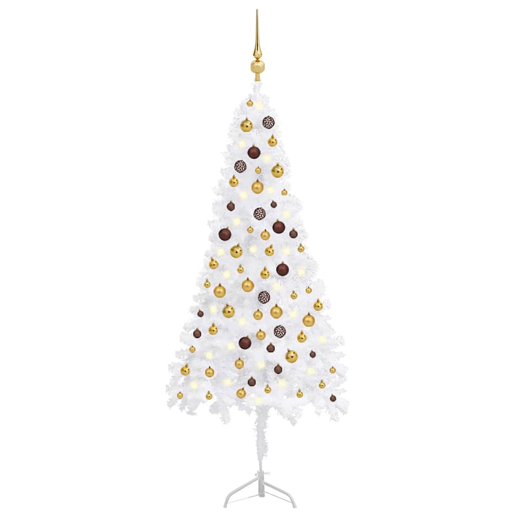 Vidaxl Corner Artificial Christmas Tree With Leds & Ball Set - White Pvc Tree - Energy-Efficient, Space-Saving, Economical Decor For Christmas Holidays, Suitable For Homes With Limited Space
