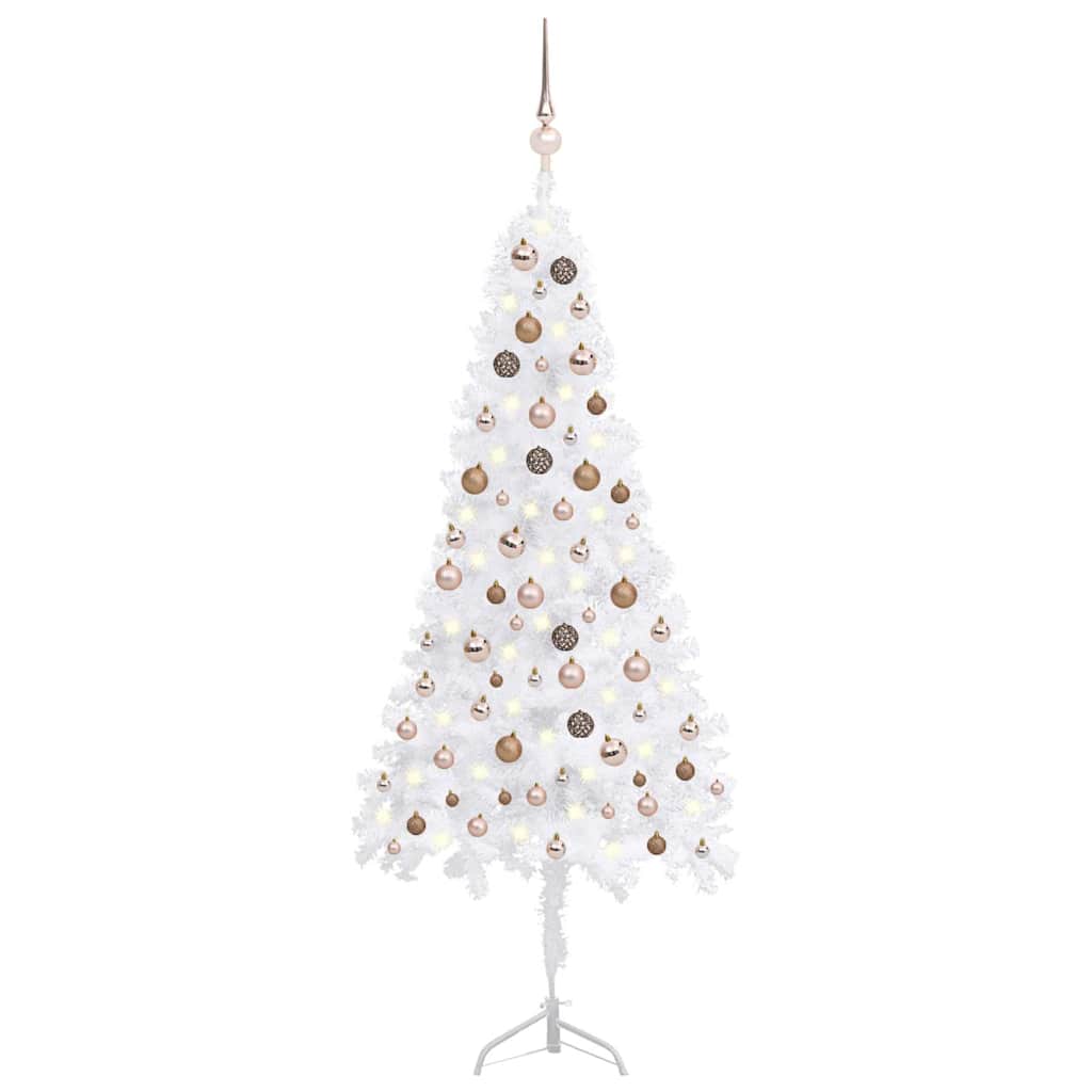Vidaxl Corner Artificial Christmas Tree - 70.9&quot; White Pvc With Led Lights & Rose Gold Balls - Space-Saving Design For Compact Spaces
