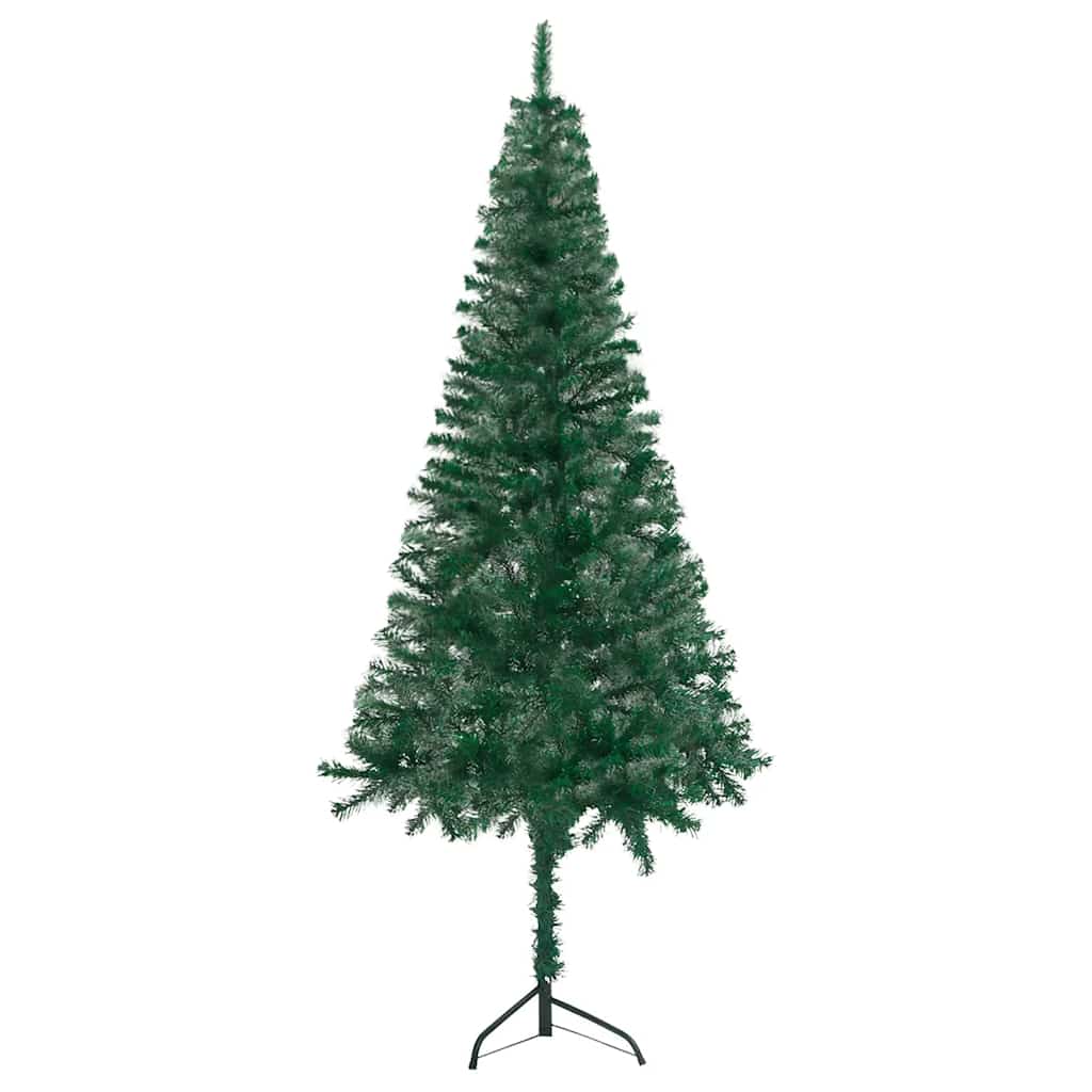 Vidaxl Green Corner Pvc Artificial Christmas Tree With Led Lights And Ornament Balls - 59.1&quot; Height, 21.7&quot; Width - Includes Steel Stand