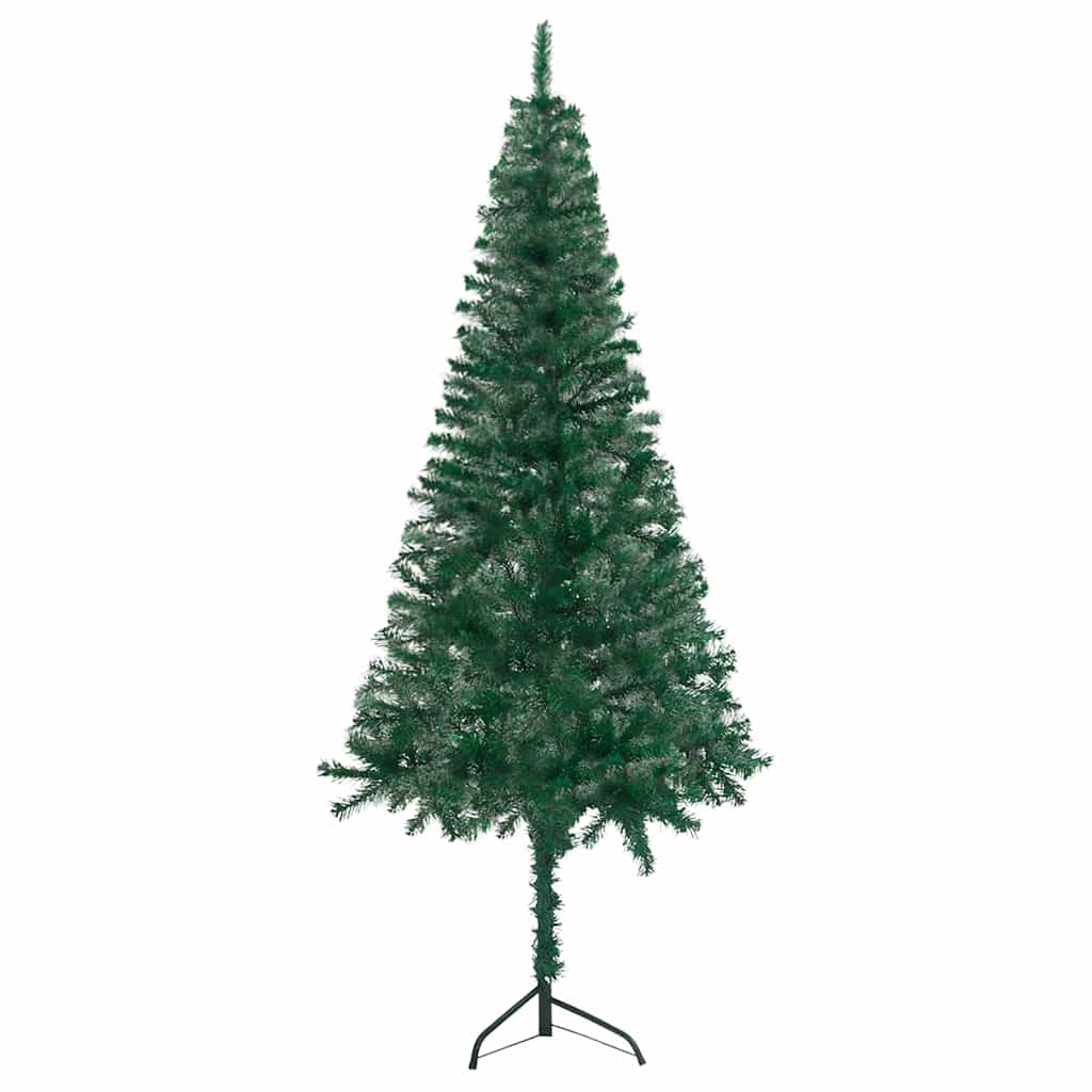 Vidaxl Half Artificial Christmas Tree With Steel Stand, Inbuilt Leds, Ball Set - 70.9” Pvc Corner Xmas Tree - Green & Grey