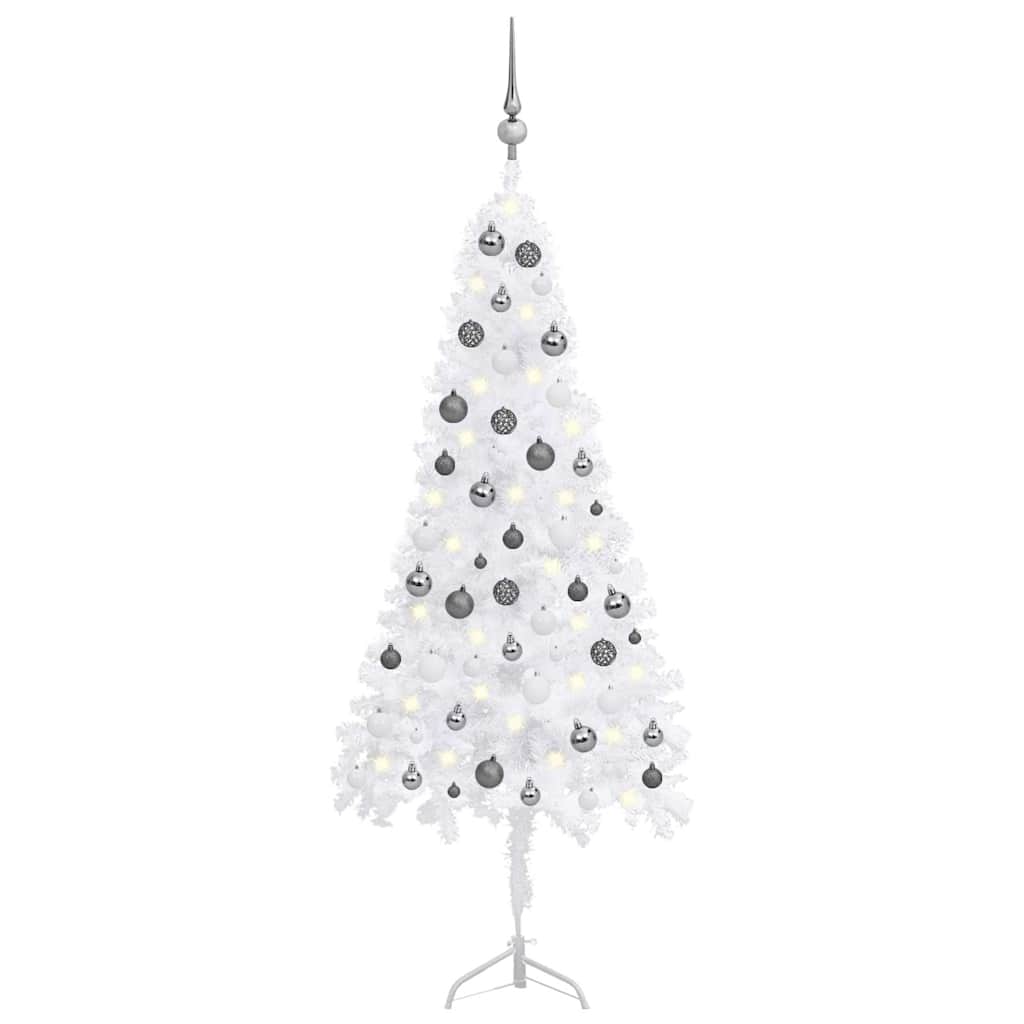 Vidaxl Corner Artificial Christmas Tree Leds&Ball Set Accessory Ornament Display Festival Holiday Party Home Xmas Decoration White Pvc