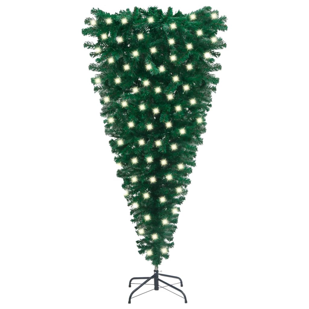 Vidaxl Upside-Down Artificial Green Christmas Tree With Pre-Lit Led Lights And Adjustable Branches - Economical Choice, Indoor Holiday Decor 59.1"