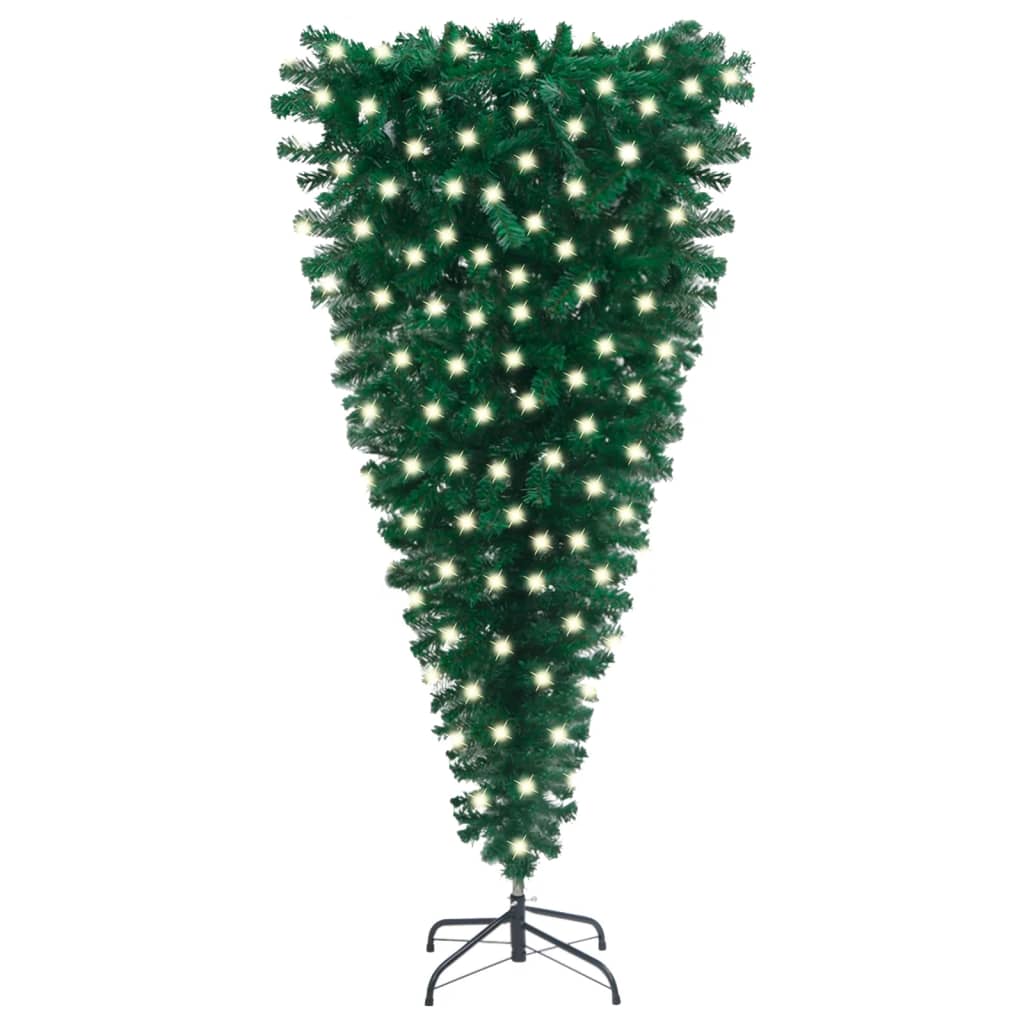 Vidaxl Green Upside-Down Artificial Christmas Tree - Pre-Lit With Energy-Efficient Led Lights, Adjustable Branches For Custom Shaping, Stable Steel Stand