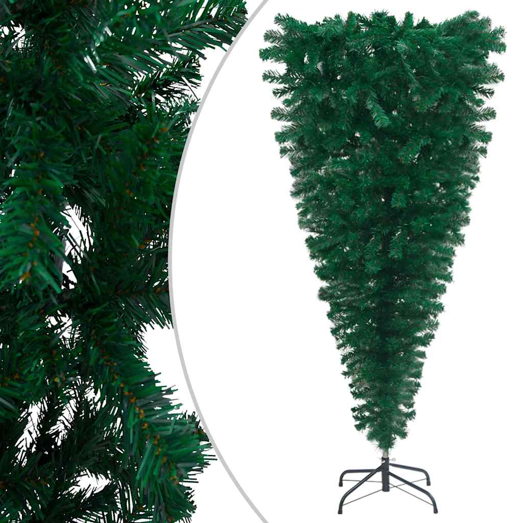Vidaxl Upside-Down Artificial Christmas Tree - Complete Set With Led Lights, Decorative Balls And Stand - Unique Green Christmas Decor For Indoor Use