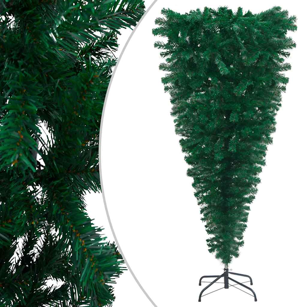 Vidaxl Upside-Down Artificial Pre-Lit Christmas Tree - Green With Rose Gold Balls, 94.5&quot; Height, 300 Led Lights, Pvc, Adjustable Branches, Steel Stand, Eye-Catching Xmas Centerpiece.