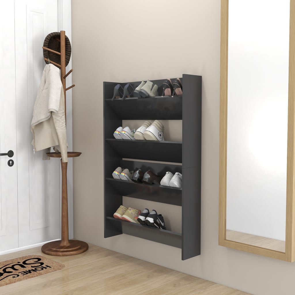 Vidaxl 2X Wall Shoe Cabinets Home Hallway Furniture Shoe Rack Organizer Shelf Cabinet Wall-Mounted Hanging Shoe Cabinet Gray 31.5&quot; Engineered Wood