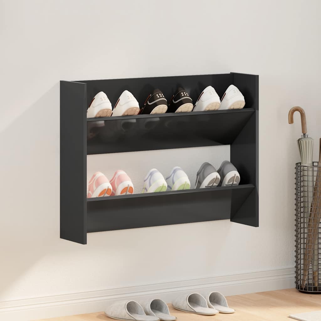 vidaXL Wall Shoe Cabinet High Gloss Black 31.5x7.1x23.6 Engineered Wood