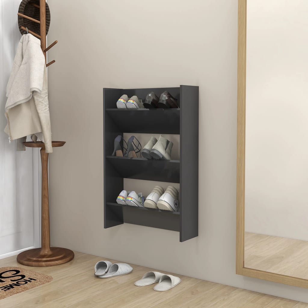Vidaxl Wall Shoe Cabinet Home Hallway Shoe Rack Organizer Wall-Mounted Shelf Cabinet Furniture Gray 23.6&quot;X7.1&quot;X35.4&quot; Engineered Wood