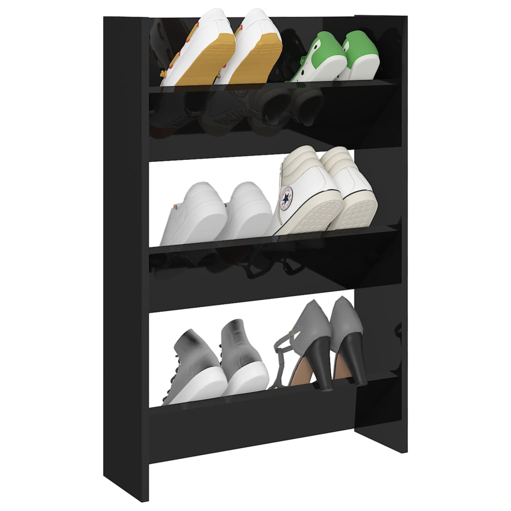 vidaXL Wall Shoe Cabinet High Home Hallway Furniture Wall Wall-Mounted Hanging Shoe Organizer Rack Cabinet Gloss Black Engineered Wood