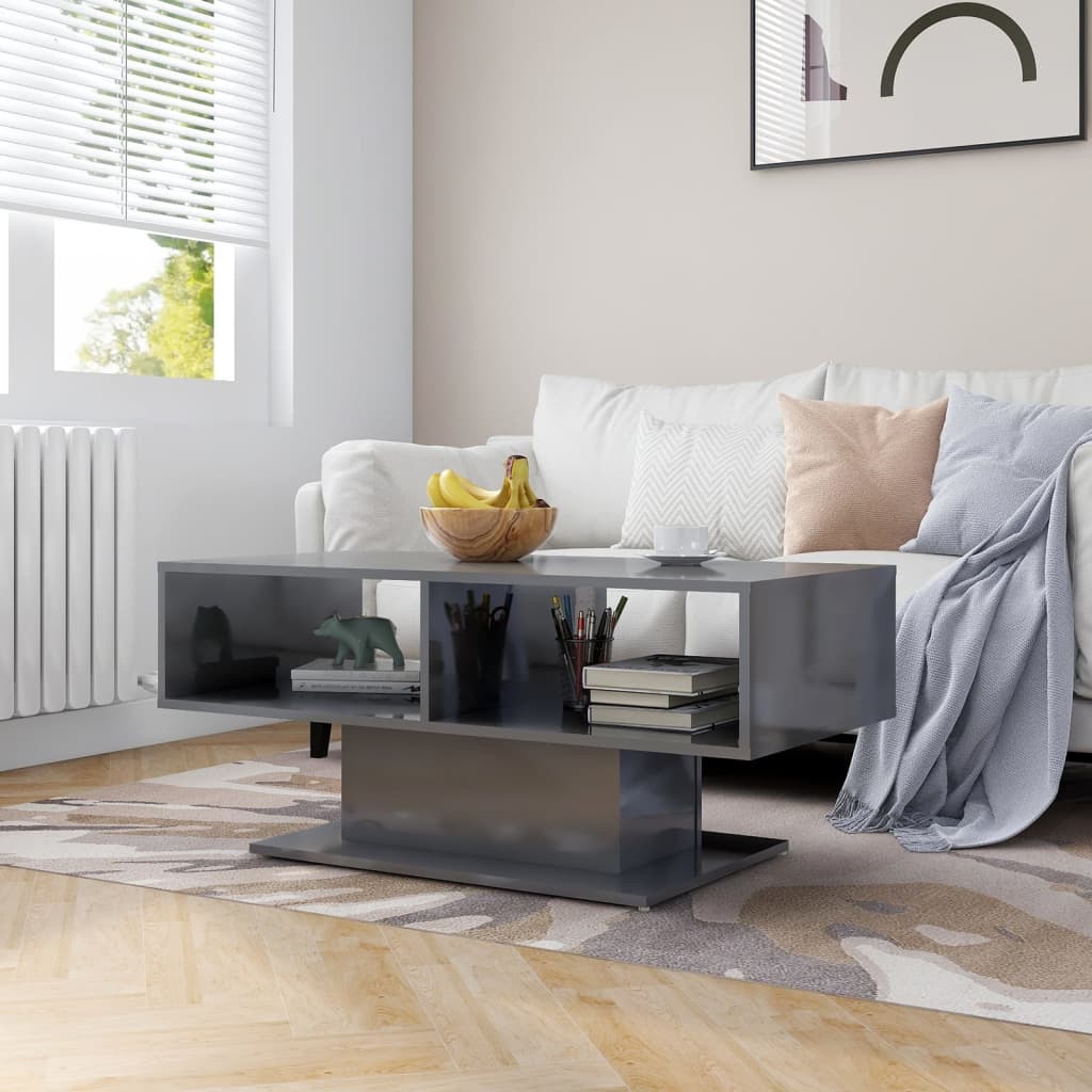 vidaXL Coffee Table High Gloss Gray 40.7x19.7x17.5 Engineered Wood