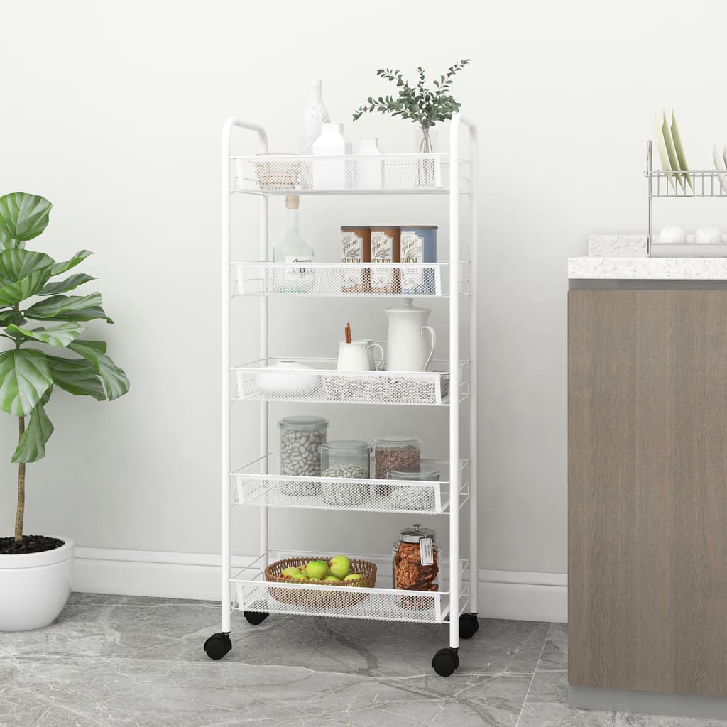 vidaXL 5-Tier Kitchen Trolley White 18.1x10.2x41.3 Iron