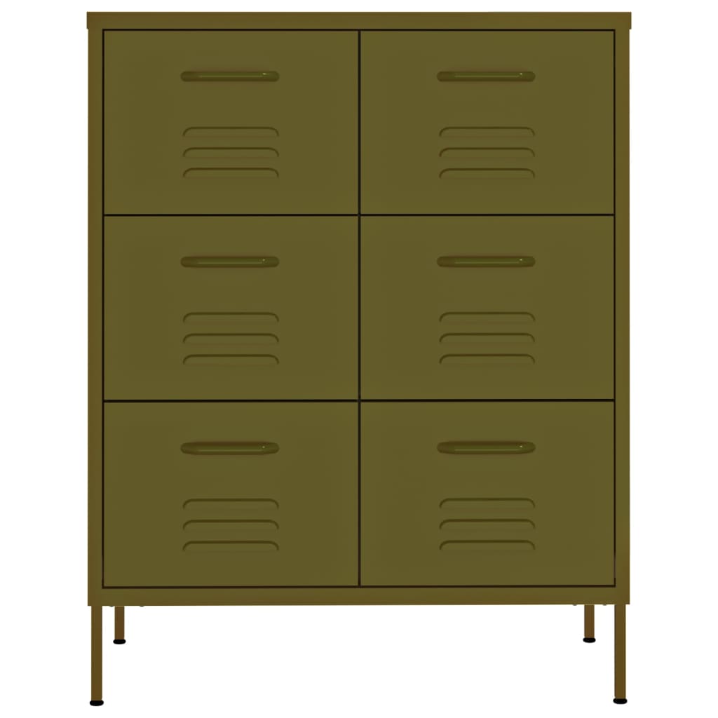 vidaXL Drawer Cabinet - Olive Green Large Storage Unit, 6-Drawer Industrial Style Cabinet, Resistant Steel Material, Fully Extendable, Easy Maintenance