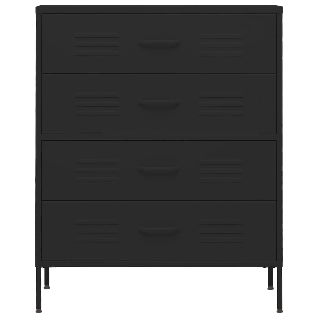 vidaXL Sturdy Steel Chest of Drawers with Adjustable Height Levellers, Full Extension Drawers, Ball-Bearing Runners - Black
