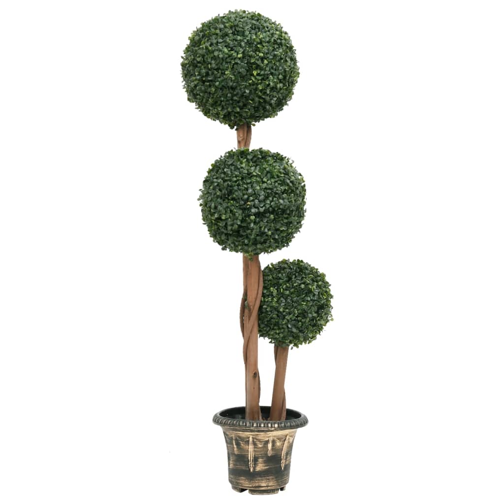 Vidaxl Artificial Boxwood Plant With Triple Ball Shape - Weather-Resistant Polyethylene - Solid Eucalyptus Wood Stem - Realistic Green Decor For Indoor/Outdoor Use – 46.9" Height