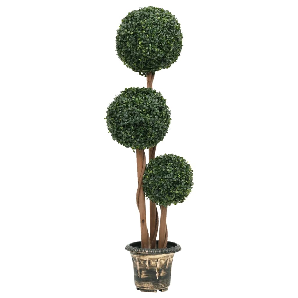 Vidaxl Artificial Boxwood Plant With Triple Ball Shape - Weather-Resistant Polyethylene - Solid Eucalyptus Wood Stem - Realistic Green Decor For Indoor/Outdoor Use – 46.9" Height