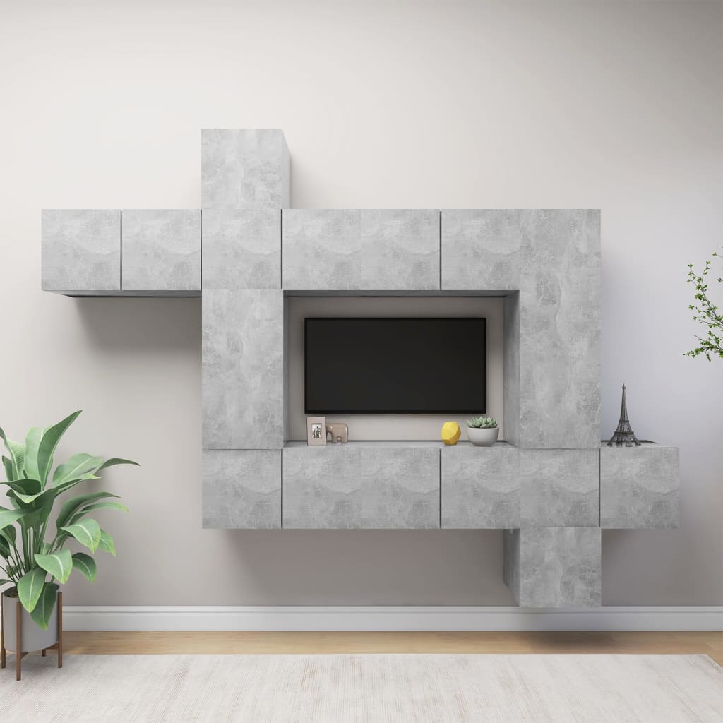 vidaXL 10 Piece TV Cabinet Set Concrete Gray Engineered Wood