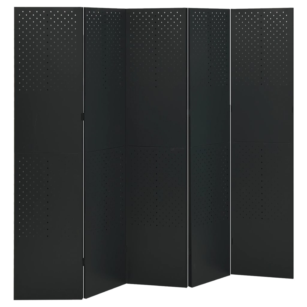vidaXL 5-Panel Room Divider Black 78.7x70.9 Steel