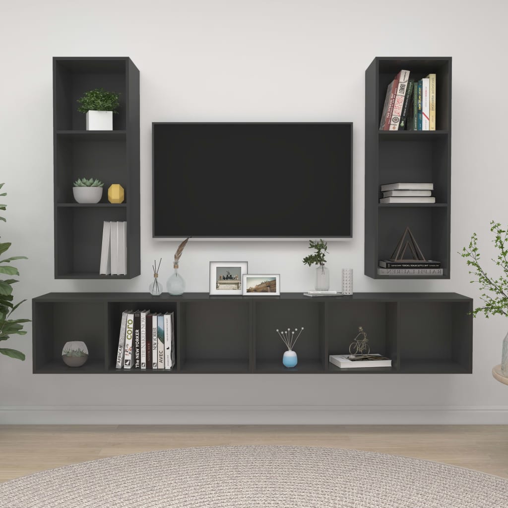 vidaXL Wall-mounted TV Cabinets 4 pcs Gray Engineered Wood