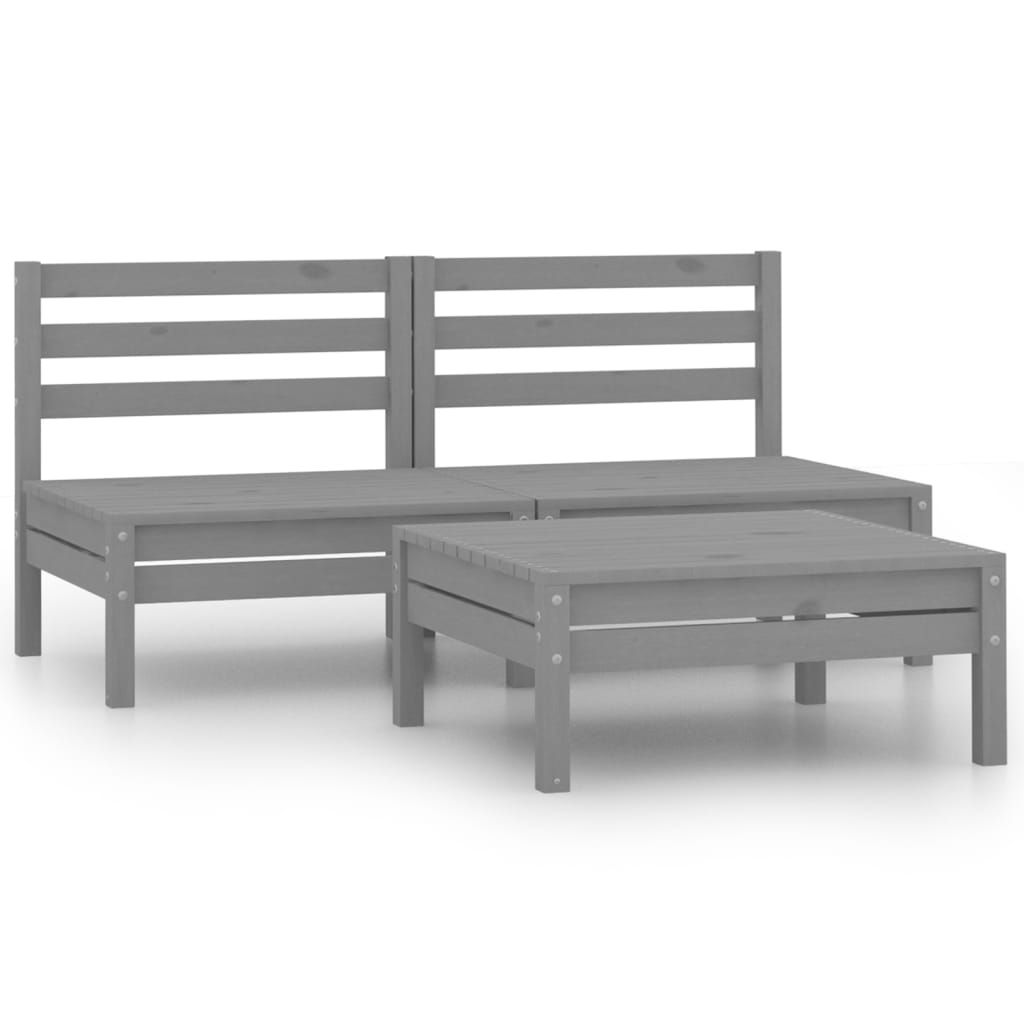 vidaXL 3 Piece Patio Lounge Set Solid Pinewood Gray