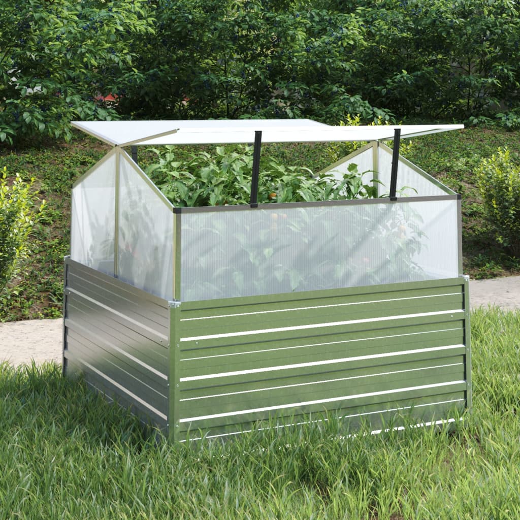 vidaXL Garden Raised Bed with Greenhouse 39.4x39.4x33.5 Silver
