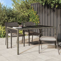 vidaXL Patio Table 59.1x35.4x29.5 Tempered Glass and Poly Rattan Gray