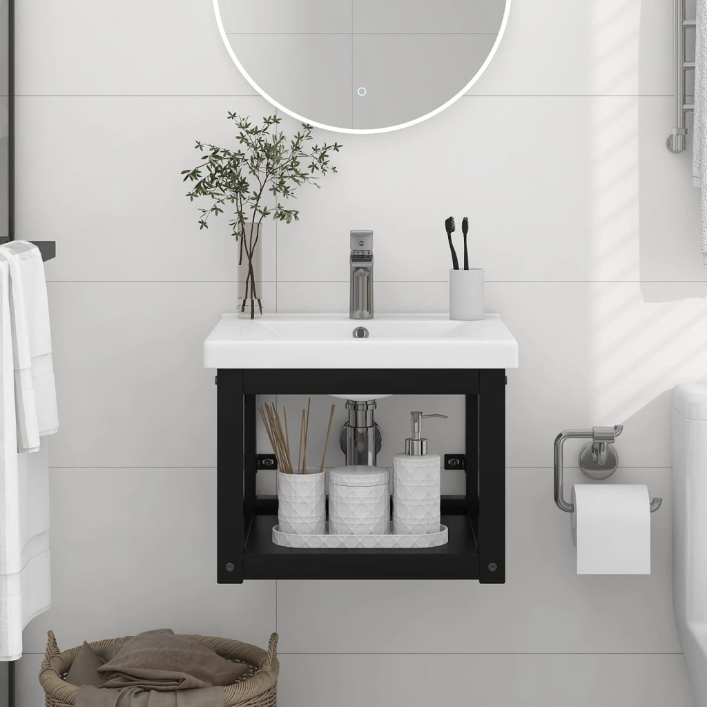 vidaXL Wall-mounted Bathroom Washbasin Frame Black 15.7 x 15 x 12.2 Iron