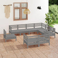 vidaXL 9 Piece Patio Lounge Set Solid Pinewood Gray