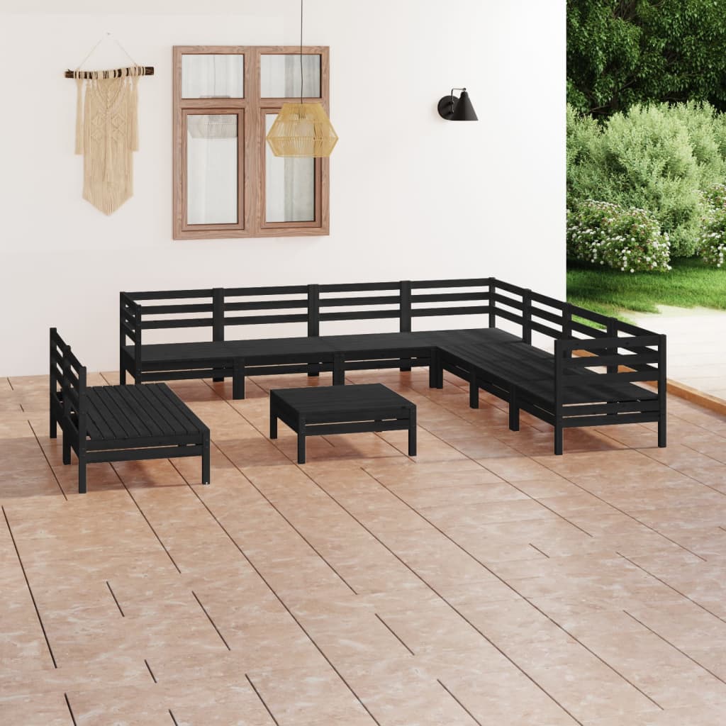vidaXL 10 Piece Patio Lounge Set Solid Pinewood Black
