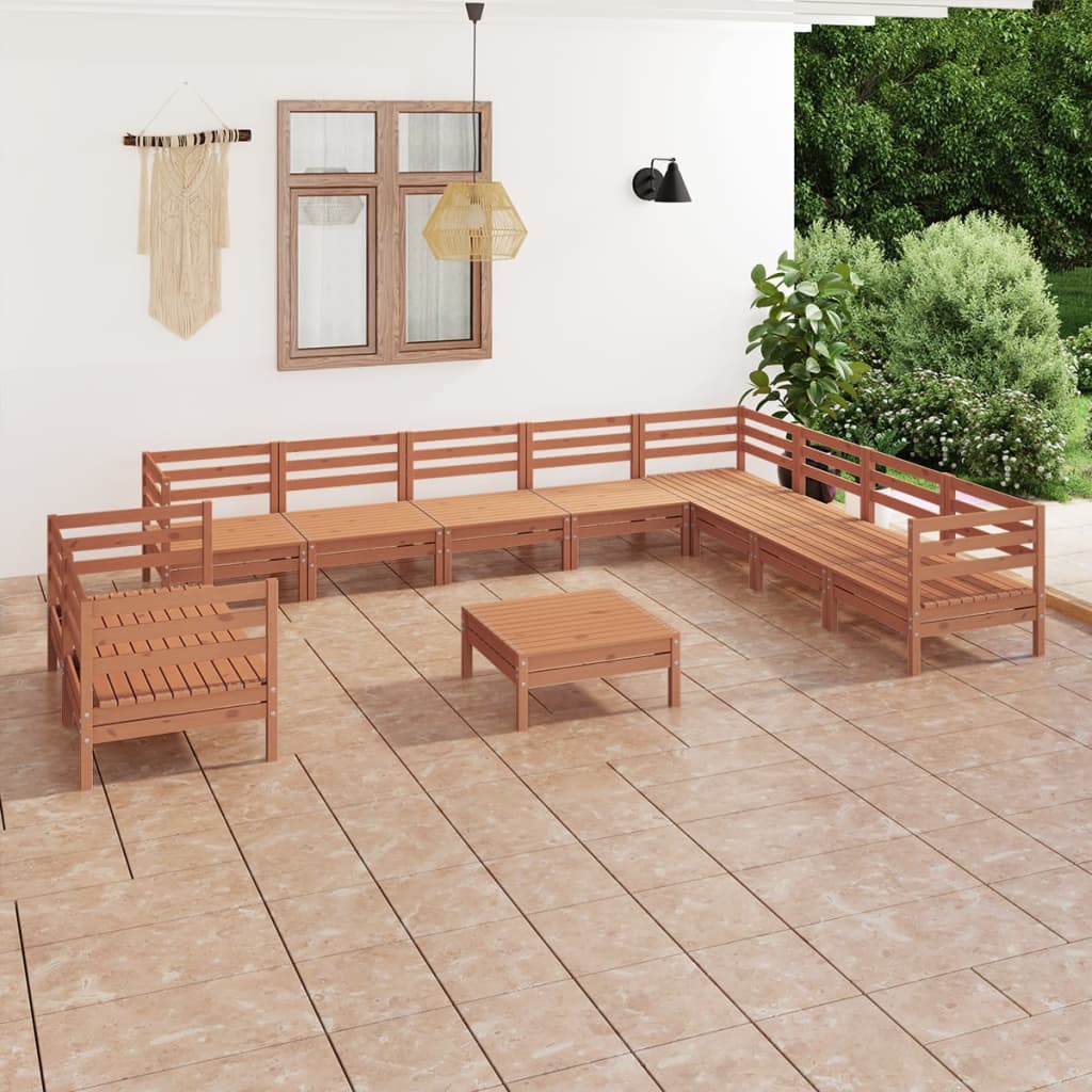 vidaXL 11 Piece Patio Lounge Set Solid Pinewood Honey Brown