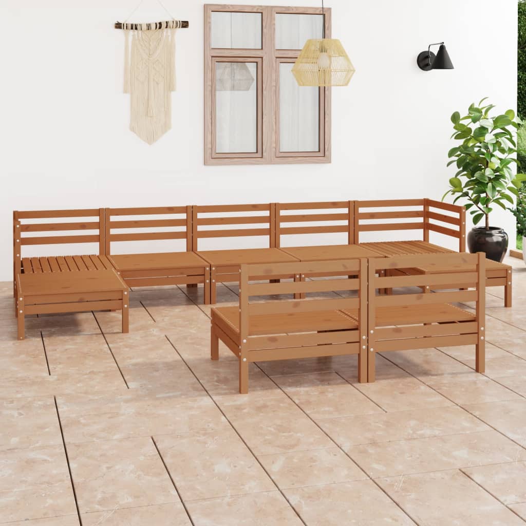 vidaXL 9 Piece Patio Lounge Set Honey Brown Solid Pinewood