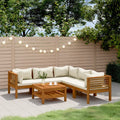 vidaXL 6 Piece Patio Lounge Set with Cream Cushion Solid Acacia Wood