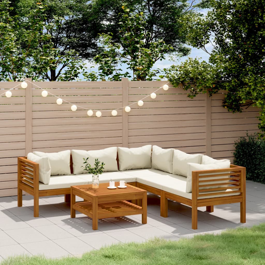 vidaXL 6 Piece Patio Lounge Set with Cream Cushion Solid Acacia Wood