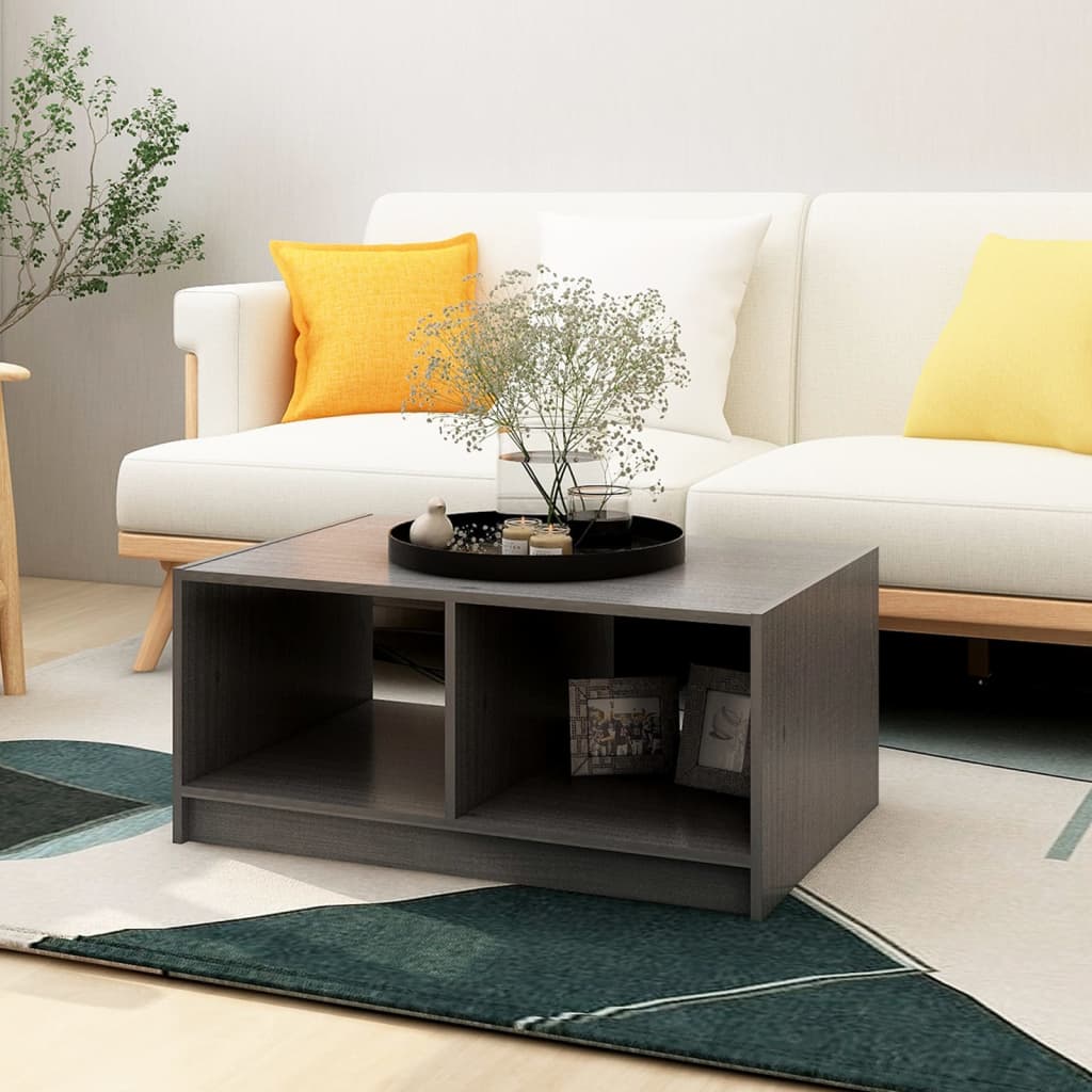 vidaXL Coffee Table Gray 29.5x19.7x13.2 Solid Pinewood