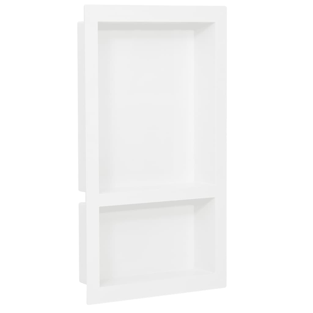 Vidaxl White High Gloss Shower Niche With 2 Compartments And Resin Construction - 16.1&quot;X27.2&quot;X3.5&quot; For Shower Essentials And Decorative Display