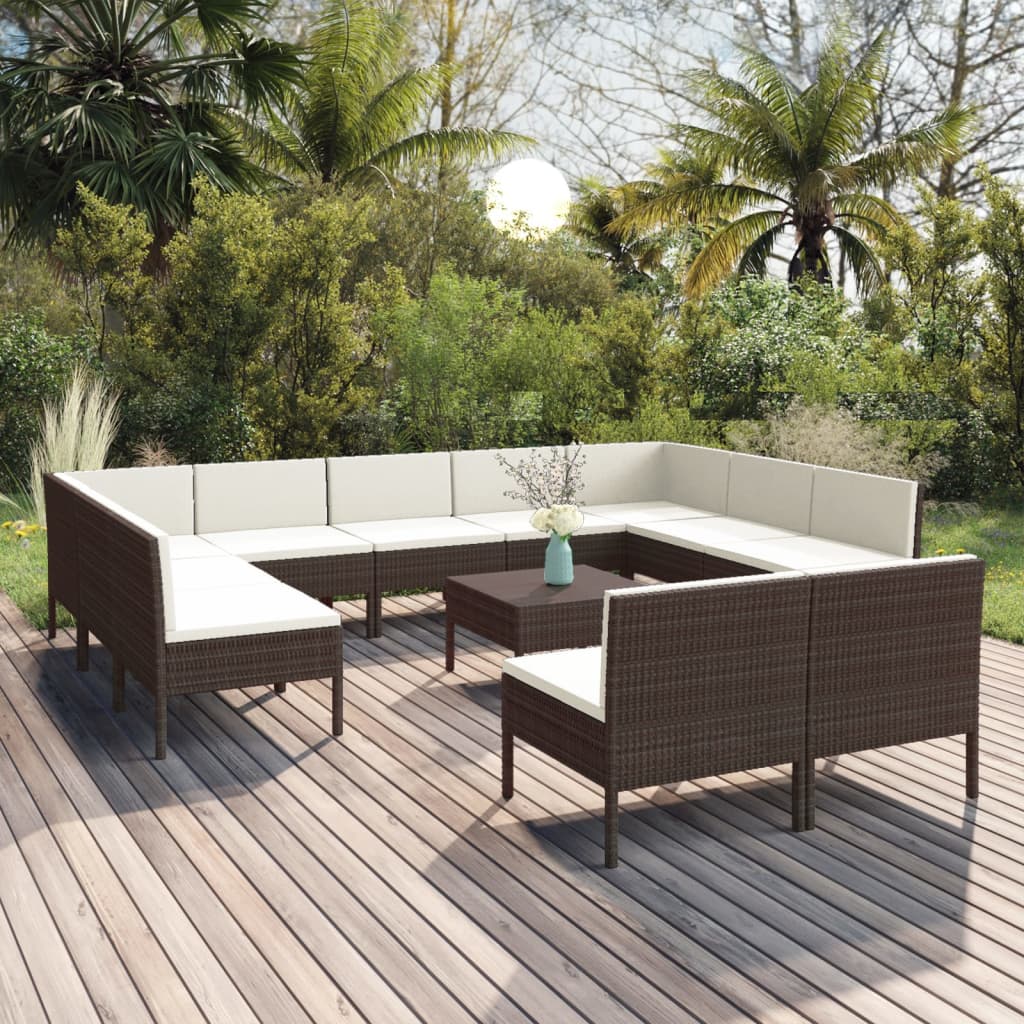 vidaXL 12 Piece Patio Lounge Set with Cushions Poly Rattan Brown