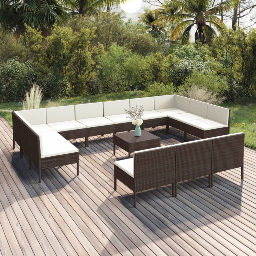 vidaXL 14 Piece Patio Lounge Set with Cushions Poly Rattan Brown