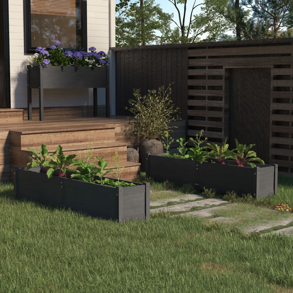 vidaXL Garden Raised Beds 2 pcs Gray 59.1x12.2x12.2 Solid Wood Pine