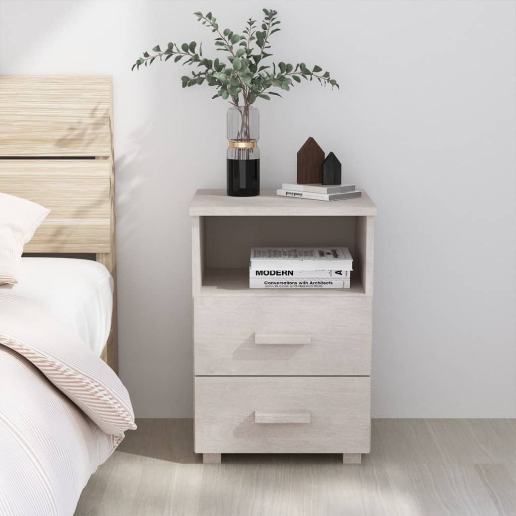 vidaXL Bedside Cabinet White 15.7x13.8x24.4 Solid Wood Pine