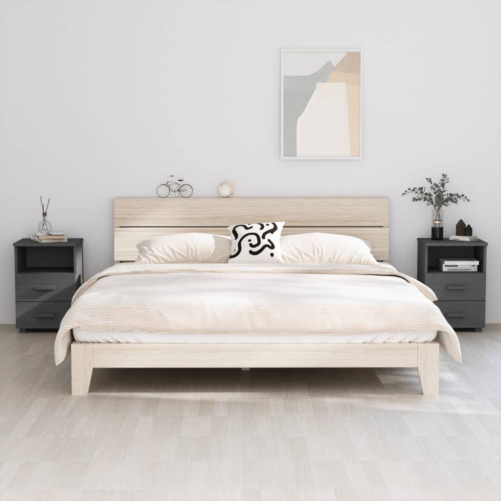 vidaXL Bedside Cabinets 2 pcs Dark Gray 15.7x13.8x24.4 Solid Wood Pine
