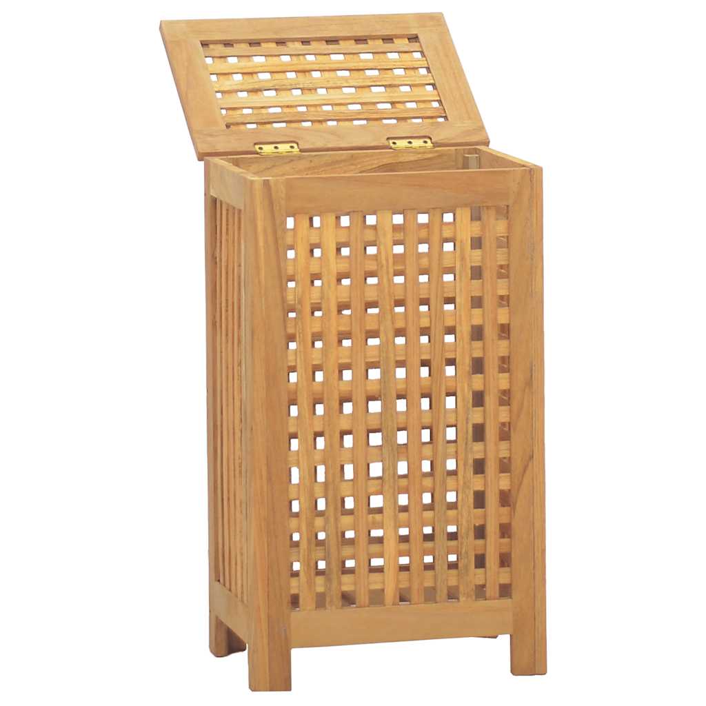 Vidaxl Wash Bin - Solid Teak Wood Laundry Basket With Lid, Ample Storage, Sturdy Frame, Lattice Design For Air Circulation - 13.8&quot;&quot;X9.8&quot;&quot;X23.6&quot;&quot;, 340760